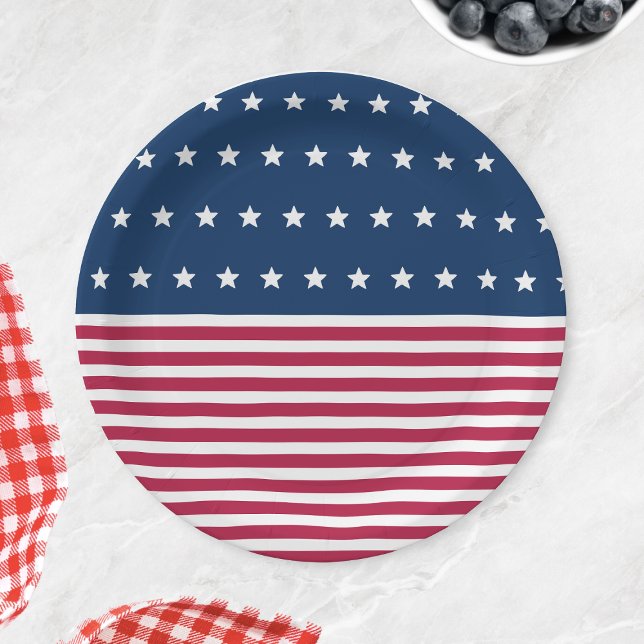 Red White and Blue Stars Stripes 4th of July Party Paper Plate (Red White and Blue Stars Stripes 4th of July Party Paper Plates)