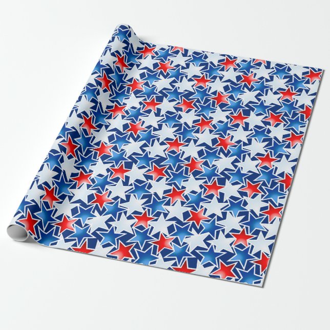 Red white and blue stars wrapping paper (Unrolled)