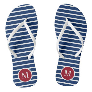 Red White and Blue Stripe Monogram Thongs