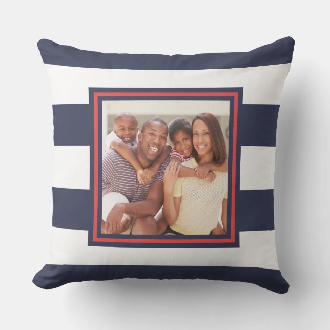 Red, White, and Blue Stripe Pattern with Photo Cushion (Front)