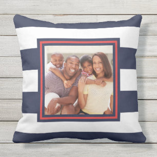 Red, White, and Blue Stripe Pattern with Photo Cushion