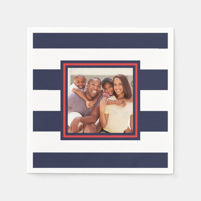 Red, White, and Blue Stripe Pattern with Photo Napkin (Front)