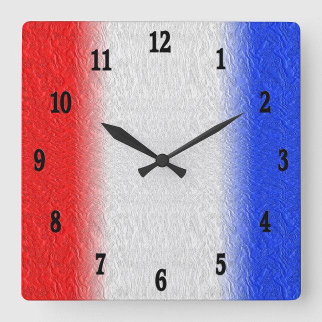 Red White and Blue Stripe Square Wall Clock (Front)