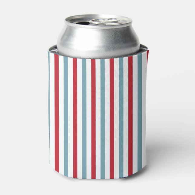 Red White and Blue Striped Pattern Patriotic Can Cooler (Can Front)