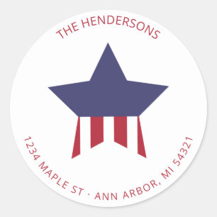 Red White and Blue Striped Return Address Classic Round Sticker