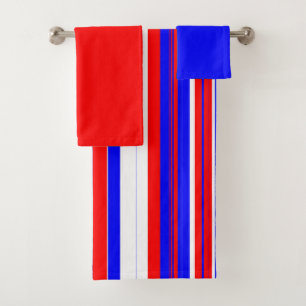 Red white and Blue Stripes Bath Towel Set