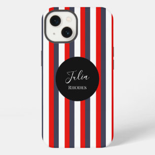 Red, white and blue stripes custom name iPhone 13 case