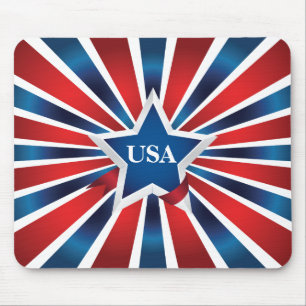 Red White and Blue Stripes Monogram Mouse Pad