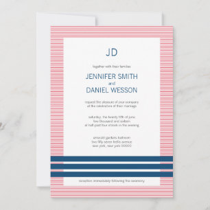 Red White And Blue Stripes Monogram Wedding Invite