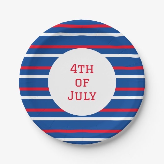 Red, White and Blue Stripes Paper Plate (Front)