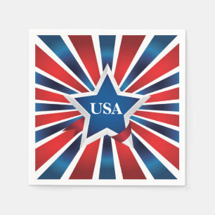 Red White and Blue Stripes USA Monogram Napkin