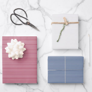 Red White and Blue Stripes Wrapping Paper Sheet