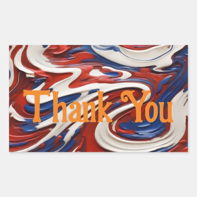 Red white and blue swirl rectangular sticker (Front)