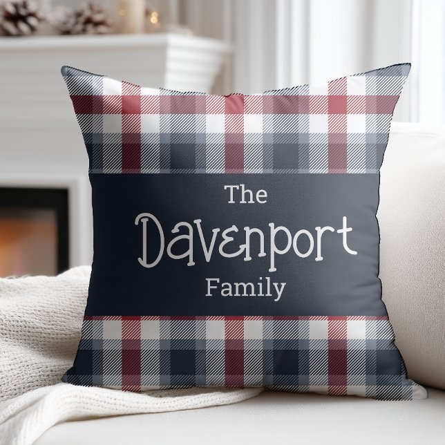 Red White and Blue Tartan Family Name Cushion (Creator Uploaded)