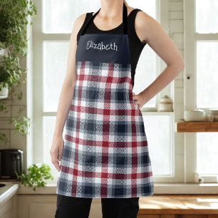 Red White and Blue Tartan Name Apron