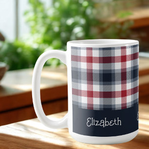 Red White and Blue Tartan Name Coffee Mug