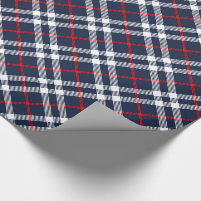 Red White and Blue Tartan Wrapping Paper (Corner)