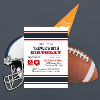 Red White and Blue Team Birthday Invitation