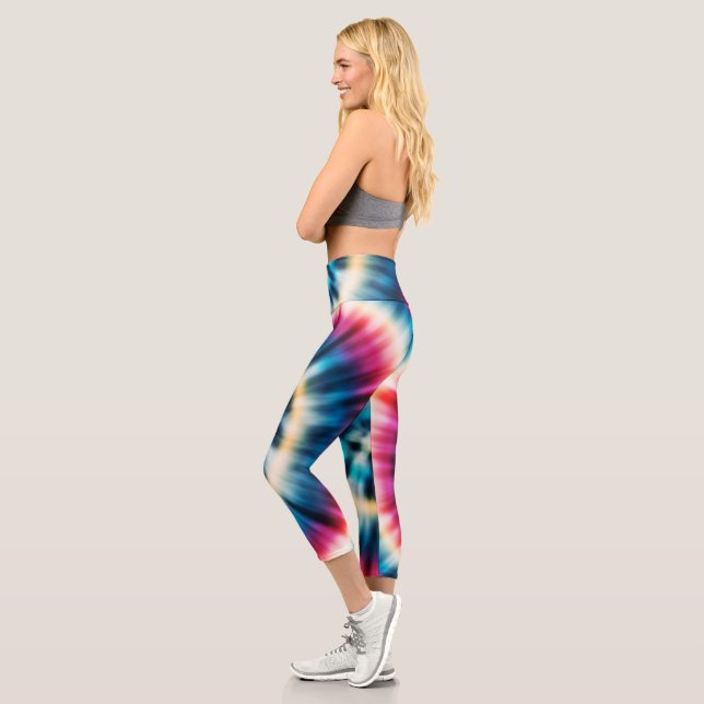 Red White and Blue Tie Dye Multi colour Pattern  Capri Leggings (Left)