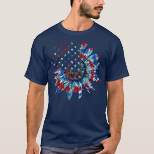 Red White And Blue Tie Dye Sunflower 4th Of July T-Shirt