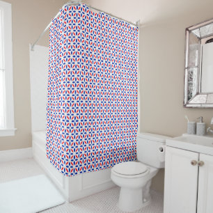 Red White and Blue Tile Pattern   Shower Curtain