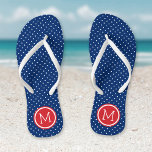 Red White and Blue Tiny Dots Monogram Thongs<br><div class="desc">Custom printed flip flop sandals with a cute girly polka dot pattern and your custom monogram or other text in a circle frame. Click Customise It to change text fonts and colours or add your own images to create a unique one of a kind design!</div>