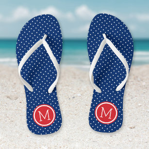 Red White and Blue Tiny Dots Monogram Thongs
