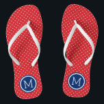 Red White and Blue Tiny Dots Monogram Thongs<br><div class="desc">Custom printed flip flop sandals with a cute girly polka dot pattern and your custom monogram or other text in a circle frame. Click Customise It to change text fonts and colours or add your own images to create a unique one of a kind design!</div>