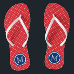 Red White and Blue Tiny Dots Monogram Thongs<br><div class="desc">Custom printed flip flop sandals with a cute girly polka dot pattern and your custom monogram or other text in a circle frame. Click Customise It to change text fonts and colours or add your own images to create a unique one of a kind design!</div>