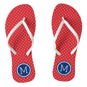 Red White and Blue Tiny Dots Monogram Thongs
