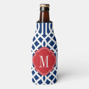 Red White and Blue Trellis Monogram Bottle Cooler