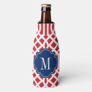 Red White and Blue Trellis Monogram Bottle Cooler