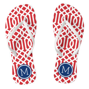 Red White and Blue Trellis Monogram Thongs