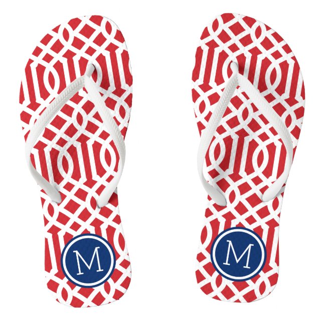 Red White and Blue Trellis Monogram Thongs (Footbed)
