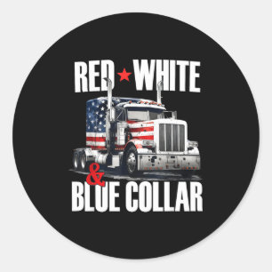 Red white and blue trucker collar patriotic usa classic round sticker
