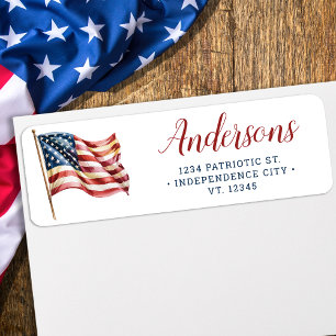 Red White and Blue US American Flag Return Address Return Address Label