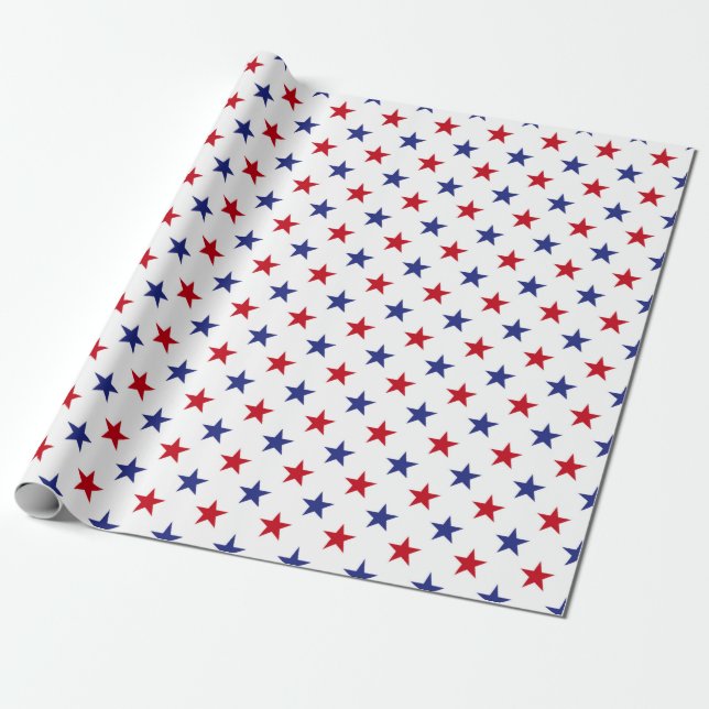 Red, White and Blue USA Stars Pattern Wrapping Paper (Unrolled)