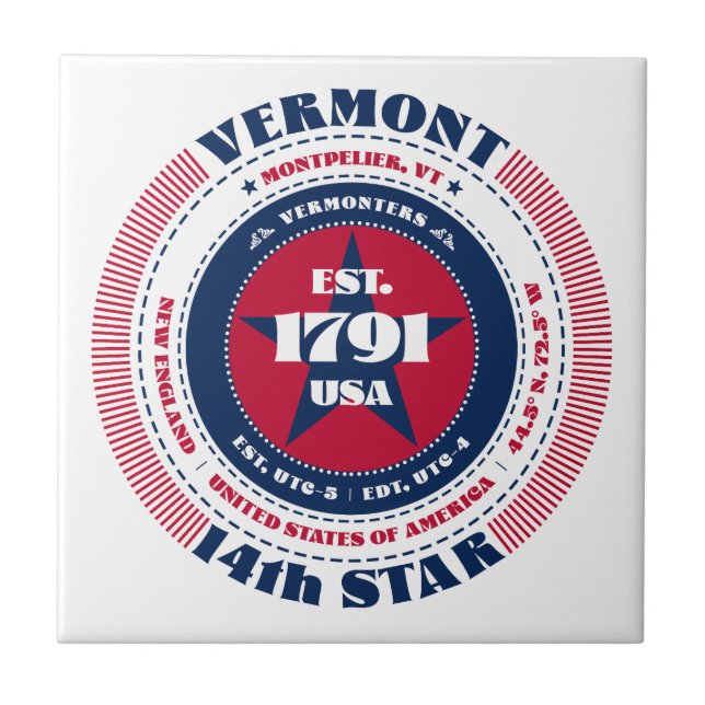 Red, White, and Blue Vermont Ceramic Tile (Front)