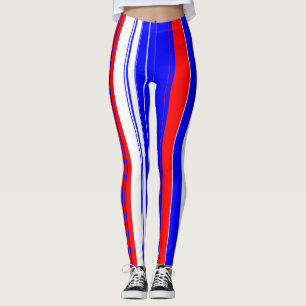 Red white and blue vertical stripes leggings