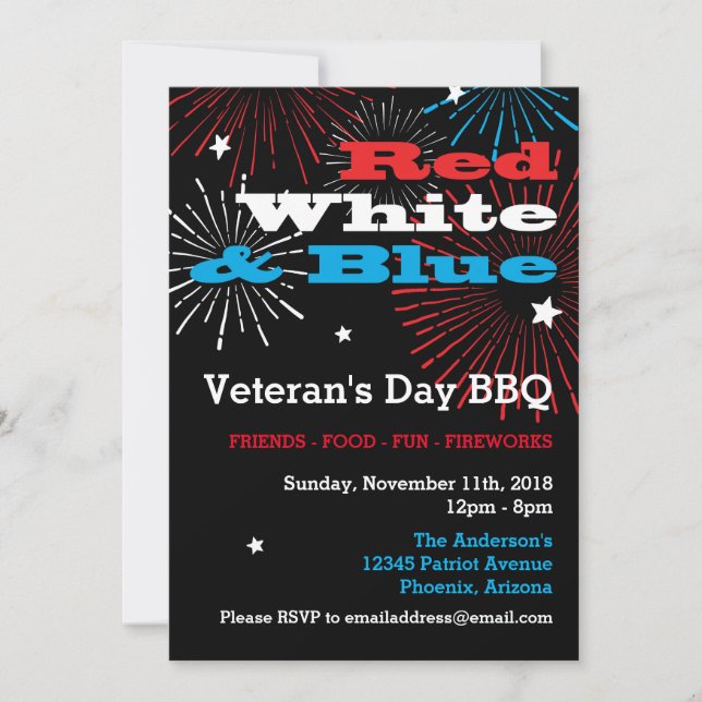 Red White and Blue Veterans Day BBQ Invitation (Front)