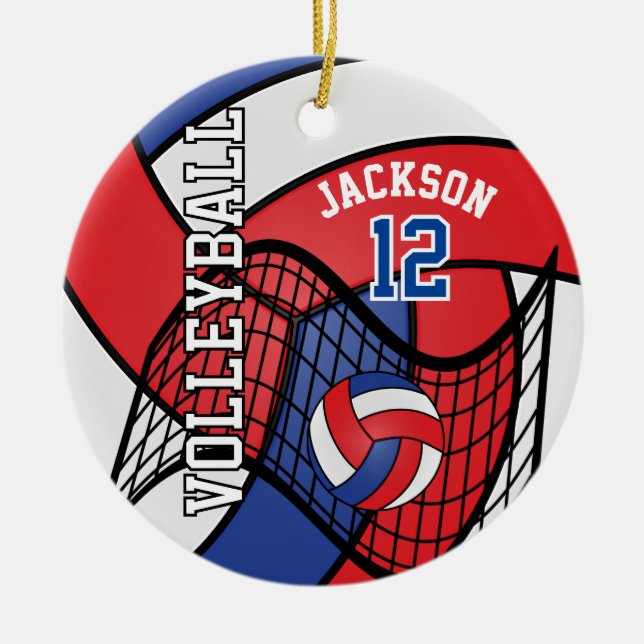 Red, White and Blue Volleyball 🏐 Ceramic Ornament (Front)