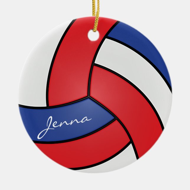 Red, White and Blue Volleyball | DIY Name Ceramic Tree Decoration (Front)