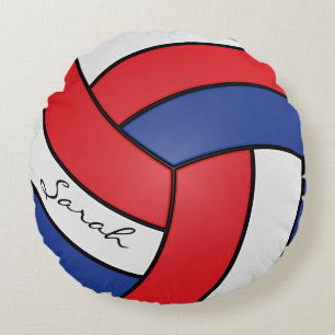 Red, White and Blue Volleyball   DIY Name Round Cushion