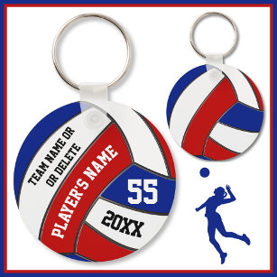 Red White and Blue Volleyball Keychains, Your Text Key Ring