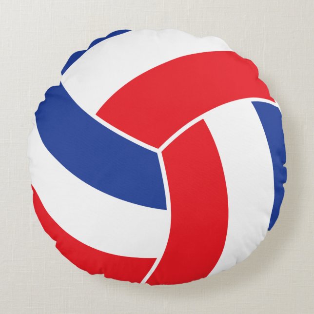 Red, White And Blue 🏐 Volleyball Round Cushion (Front)