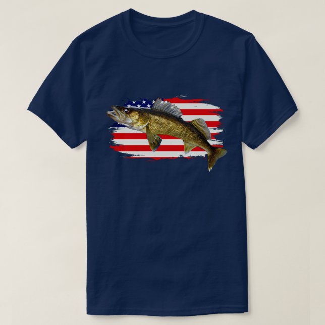 Red, White and Blue Walleye Pike  T-Shirt (Design Front)