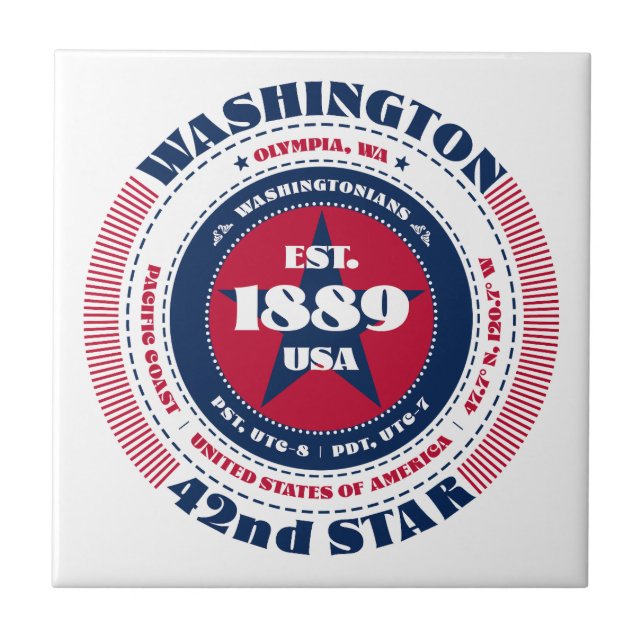 Red, White, and Blue Washington Ceramic Tile (Front)