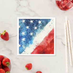 Red White and Blue Watercolor American Flag Paper Napkin