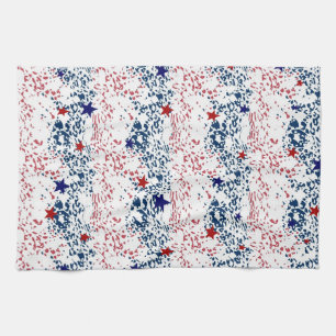 Red white and blue waves with stars tea towel
