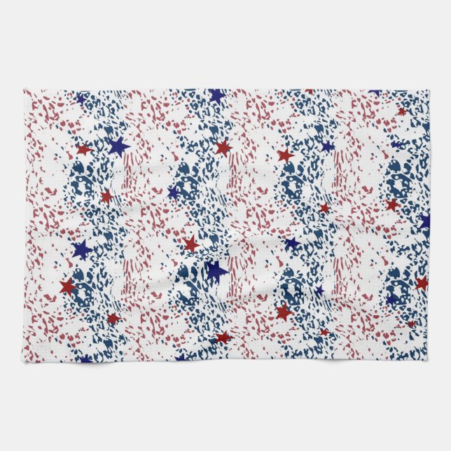 Red white and blue waves with stars tea towel (Horizontal)